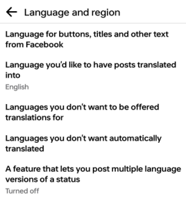 Language and region on Facebook