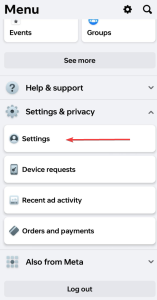 Settings on dropdown menu